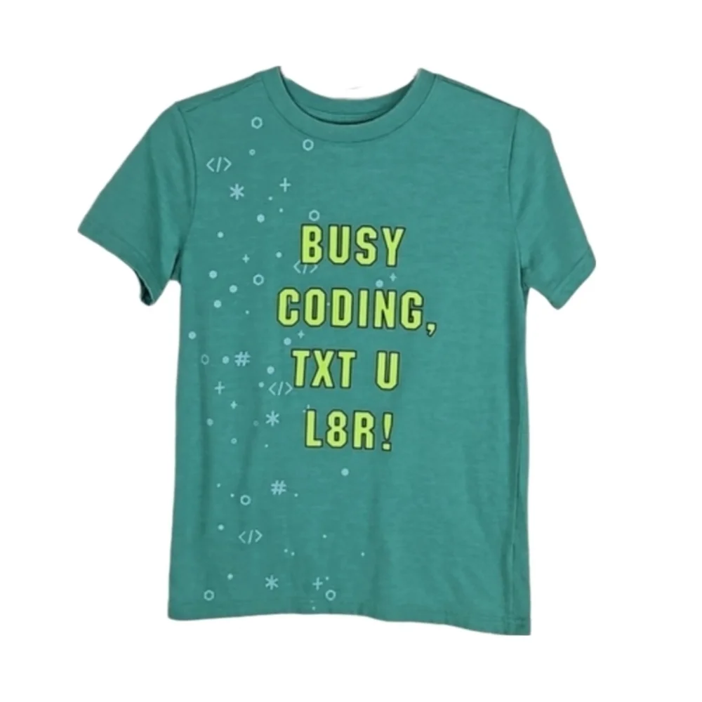 Kids Short Sleeve Casual Tee Busy Coding Txt U L8R Graphic Tshirt, M